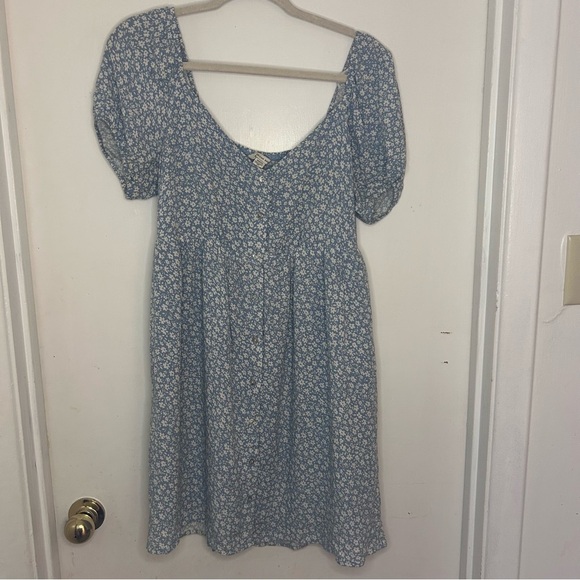 American Eagle Blue Floral Puff Sleeve Button Front Dress | Size M - Picture 2 of 7